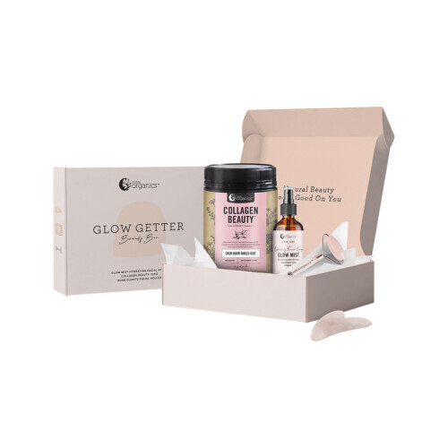 Nutra Organics Glow Getter Beauty Box Quartz Roller (Collagen Glow Mist,Collagen Beauty 225g,Roller)