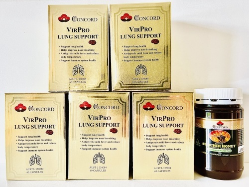 Concord VirPro Lung Support (60 capsules) - 5 pack with bonus Concord Sunchih Honey (500g) 康道健肺寳 